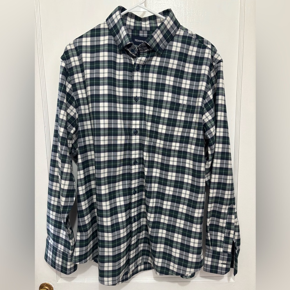 Mizzen + Main Green, Blue, White Flannel Button Up Shirt L Classic